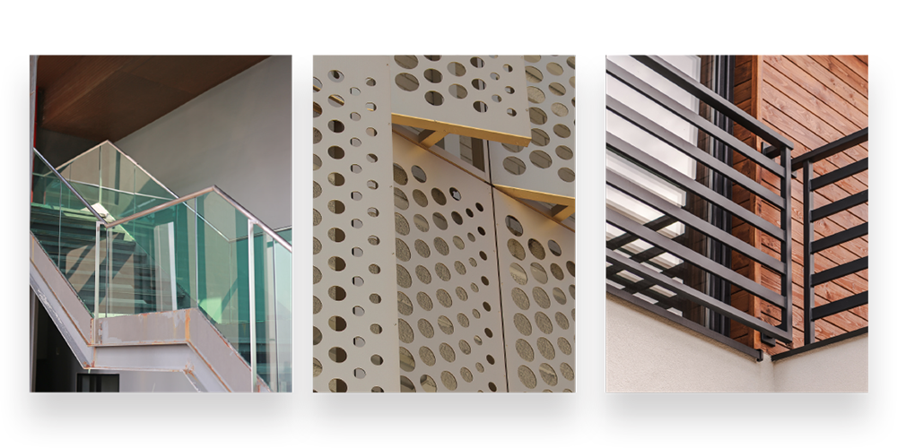 three photos featuring closeup images of architectural parts