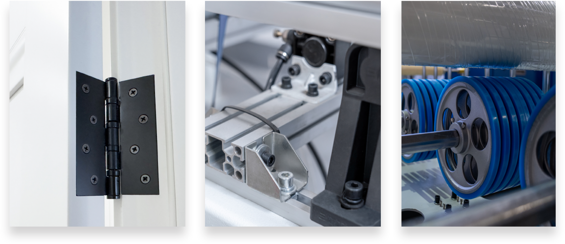 three photos with closeups of anodized components